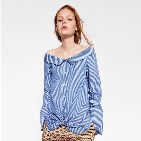 Zara | Tops | Nwot Zara Striped Off The Shoulder Button Up Top | Poshmark
